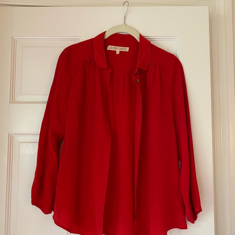 Alexa Chug x Madewell red silk blouse.  Xs